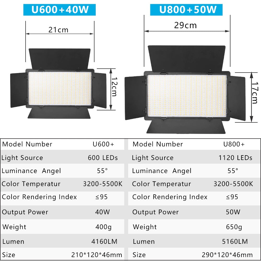 مجموعة إضاءة LED U800 الاحترافية للتصوير الفوتوغرافي والفيديو مجموعة إضاءة LED U800 الاحترافية للتصوير الفوتوغرافي والفيديو